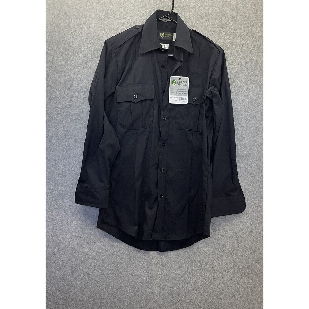 Horace Men's Button Down Shirt Long Sleeve Solid Black Pockets Utility Uniform